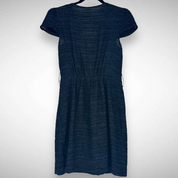 Milly Women's Sz 4 Boucle Tweed Wrap Front Evening Dress Navy Blue Metallic New - Picture 4 of 12